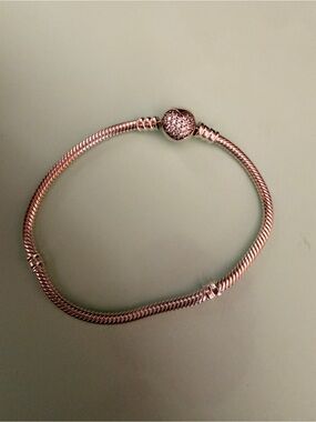 Pandora Sterling Silver Heart Pave Ball Snake Chain Bracelet